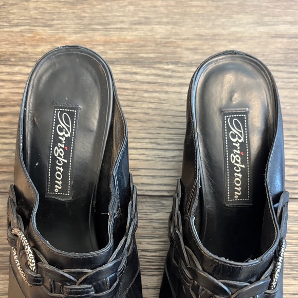 Brighton Black Block Heel Slip-On Mules Shoes Size 8M - Picture 3 of 9